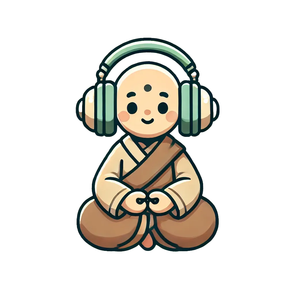 Monk meditating with headphones