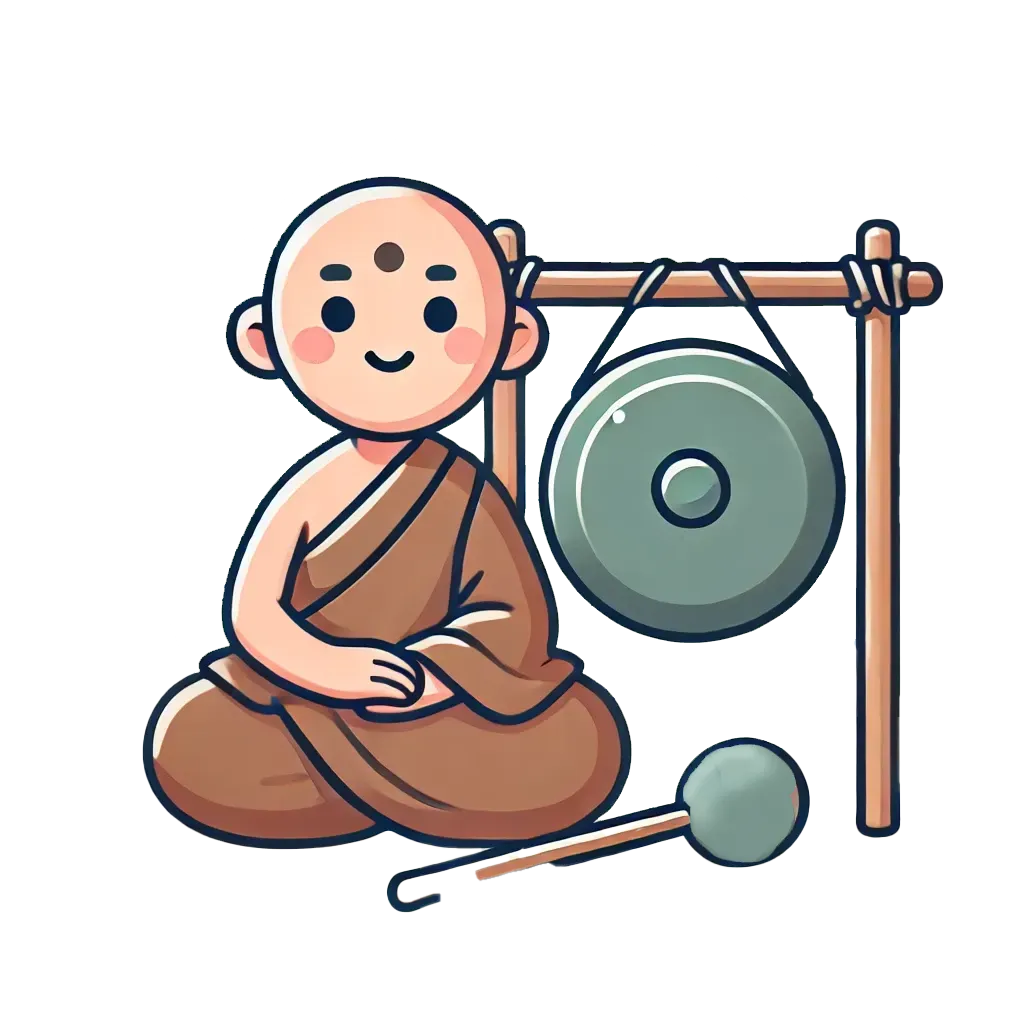 Monk ready for healing with low-frequency Hz sound therapy